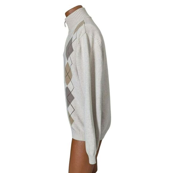 Quarter Zip Argyle Sweater Men Medium‎ Knit Pullover Golf Preppy Classic Grandpa - Picture 2 of 6